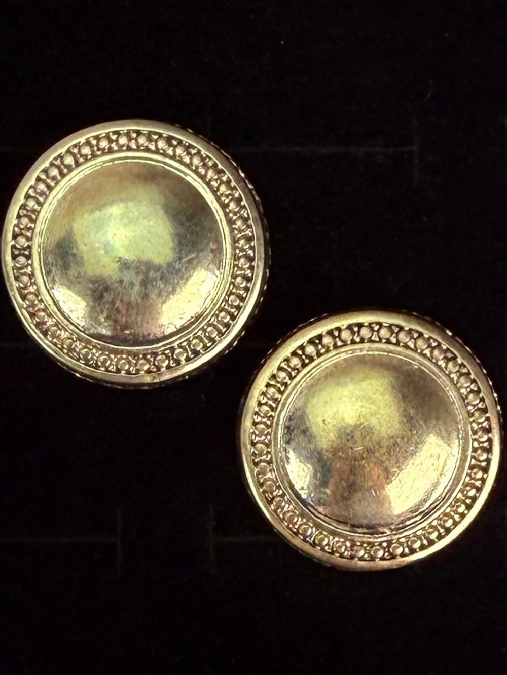 Vintage aged goldtone brasstone weighted circle pierced earrings